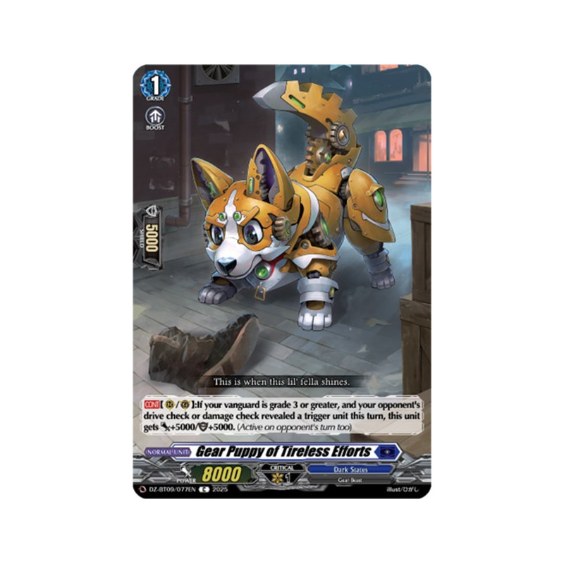 Vanguard_TCG_card_DZ-BT09_077EN_C_Gear_Puppy_of_Tireless_Efforts_Super_Brave_Detonation