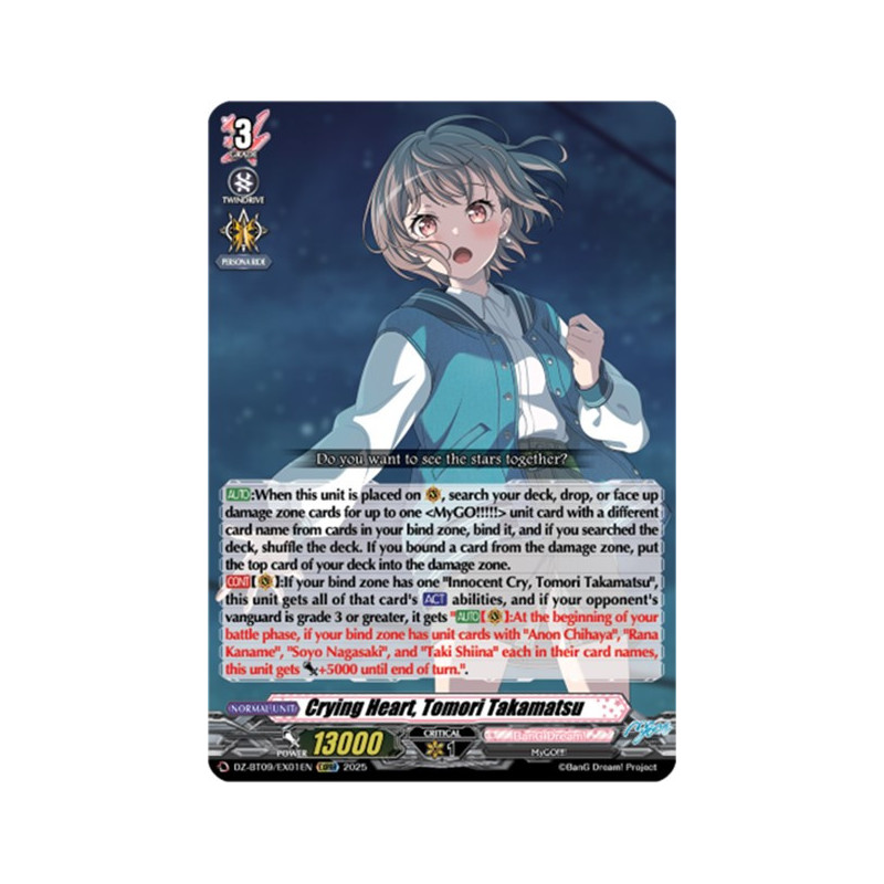 Vanguard_TCG_card_DZ-BT09_EX01EN_EXRRR_Crying_Heart_Tomori_Takamatsu_Super_Brave_Detonation