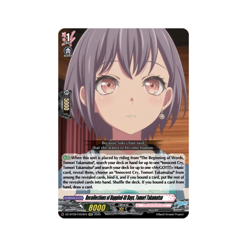 Vanguard_TCG_card_DZ-BT09_EX03EN_EXC_Recollections_of_Dappled-lit_Days_Tomori_Takamatsu_Super_Brave_Detonation