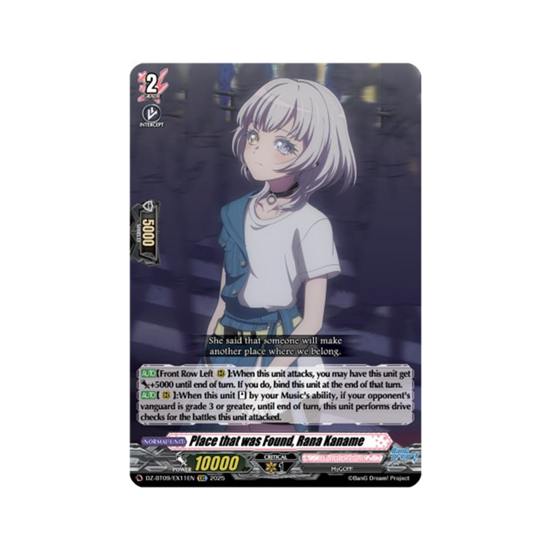 Vanguard_TCG_card_DZ-BT09_EX11EN_EXC_Place_that_was_Found_Rana_Kaname_Super_Brave_Detonation