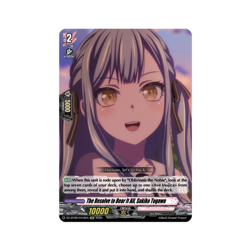 Vanguard_TCG_card_DZ-BT09_EX16EN_EXC_The_Resolve_to_Bear_It_All_Sakiko_Togawa_Super_Brave_Detonation
