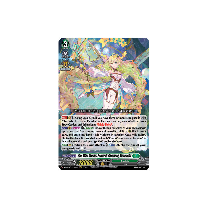 Vanguard_TCG_card_DZ-BT10_013EN_RRR_One_Who_Guides_Towards_Paradise_Nannaclir_Dragonsoul_Resonance