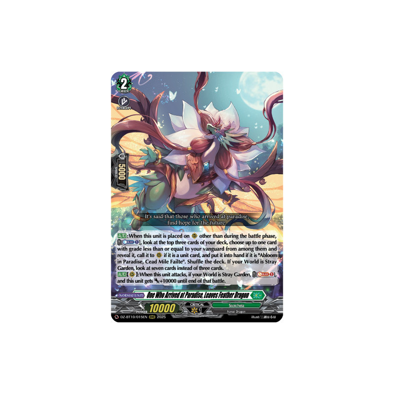 Vanguard_TCG_card_DZ-BT10_015EN_RRR_One_Who_Arrived_at_Paradise_Leaves_Feather_Dragon_Dragonsoul_Resonance