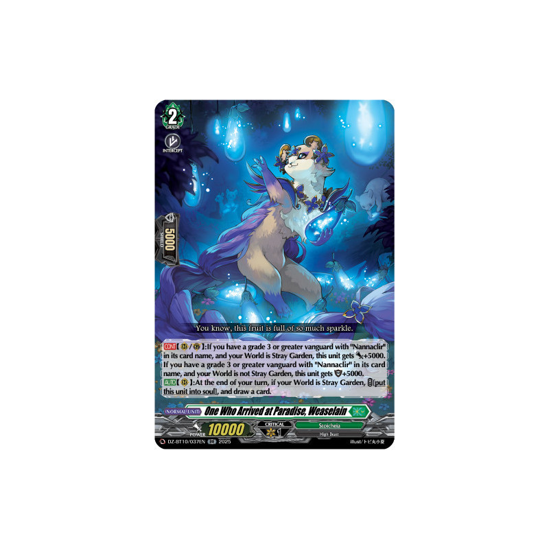 Vanguard_TCG_card_DZ-BT10_037EN_RR_One_Who_Arrived_at_Paradise_Weaselain_Dragonsoul_Resonance
