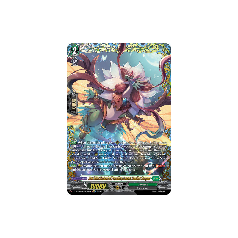 Vanguard_TCG_card_DZ-BT10_FFR15EN_FFR_One_Who_Arrived_at_Paradise_Leaves_Feather_Dragon_Dragonsoul_Resonance