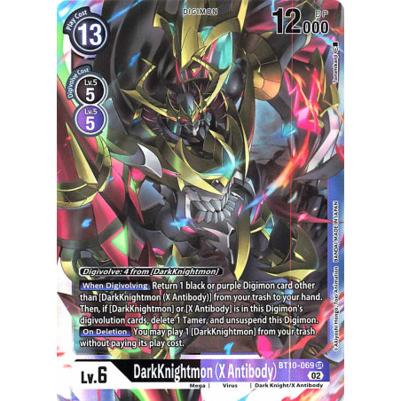 Digimon_TCG_BT10-069_DarkKnightmon_(X_Antibody)_Super_Rare_Xros_Encounter_Card_Game
