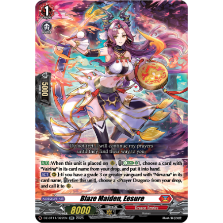 Vanguard_TCG_card_DZ-BT11_022EN_RR_Blaze_Maiden_Eesure_Symphony_of_Might_Bloom