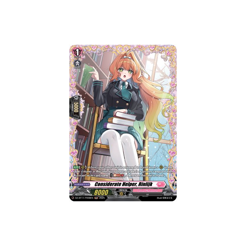 Vanguard_TCG_card_DZ-BT11_FR48EN_FR_Considerate_Helper_Rinlijk_Symphony_of_Might_Bloom