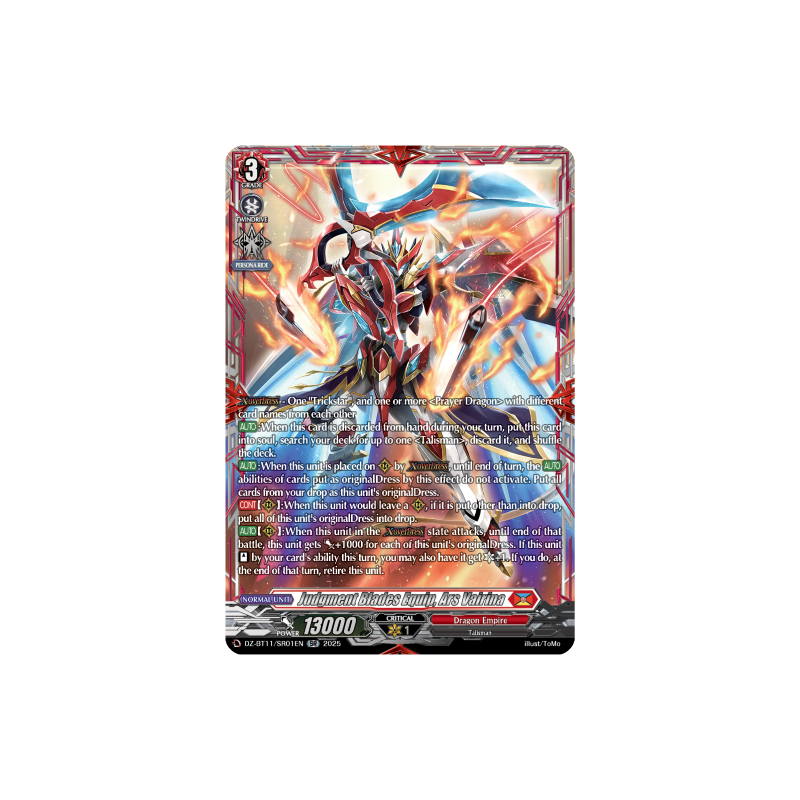 Vanguard_TCG_card_DZ-BT11_SR01EN_SR_Judgment_Blades_Equip_Ars_Vairina_Symphony_of_Might_Bloom