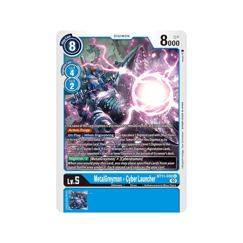 Digimon_TCG_BT11-030_FOIL_MetalGreymon_+_Cyber_LauncherFoil_Dimensional_Phase_Card_Game