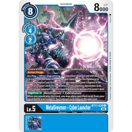 Digimon_TCG_BT11-030_FOIL_MetalGreymon_+_Cyber_LauncherFoil_Dimensional_Phase_Card_Game