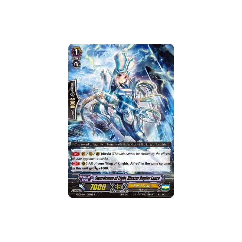 Vanguard_TCG_card_G-CMB01_017EN_R_Swordsman_of_Light_Blaster_Rapier_Laura_Vanguard_Deletor