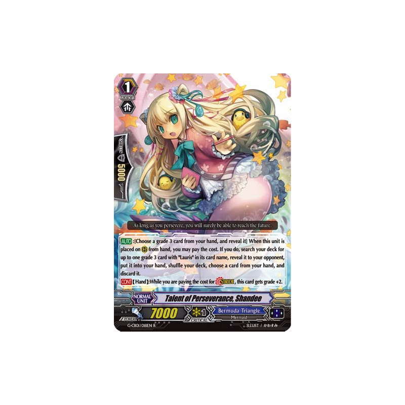 Vanguard_TCG_card_G-CB01_018EN_Foil_Foil-R_Talent_of_Perseverance_Shandee_Academy_of_Divas