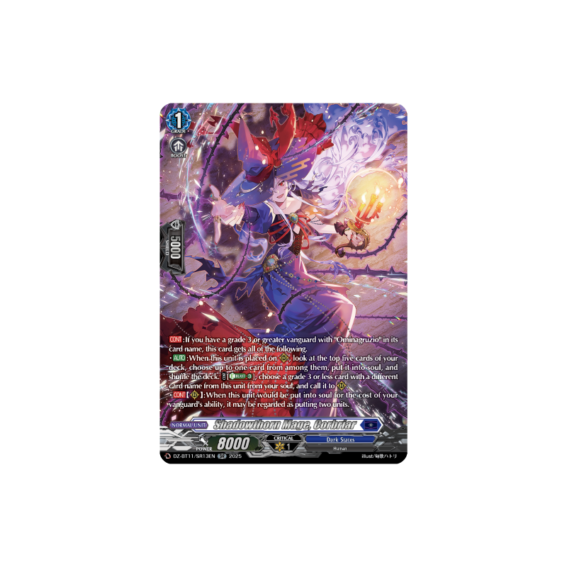 Vanguard_TCG_card_DZ-BT11_SR13EN_SR_Shadowthorn_Mage_Corbriar_Symphony_of_Might_Bloom
