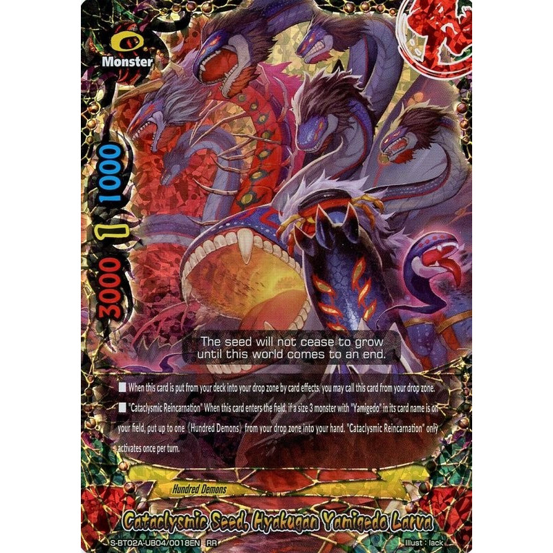 buddyfight-tcg-card-s-bt02a-ub04-0018en-rr-cataclysmic-seed-hyakugan-yamigedo-larva-blazing-overclash