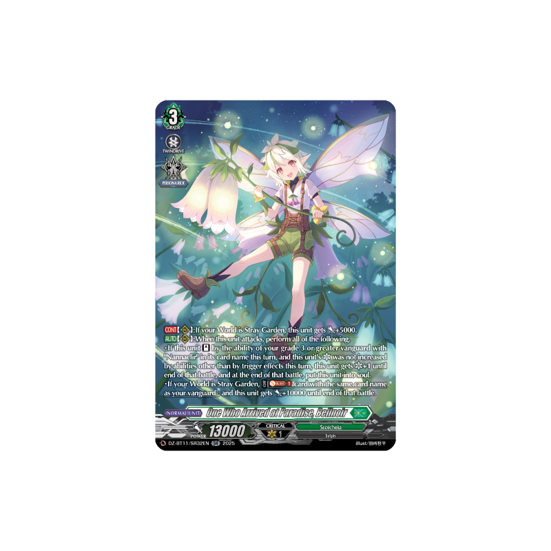 Vanguard_TCG_card_DZ-BT11_SR32EN_SR_One_Who_Arrived_at_Paradise_Bellnoir_Symphony_of_Might_Bloom