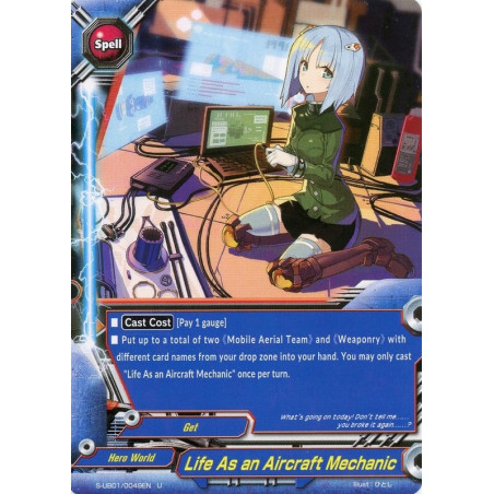 buddyfight-tcg-card-s-ub01-0049en-u-life-as-an-aircraft-mechanic-superhero-wars-advent-of-cosmoman