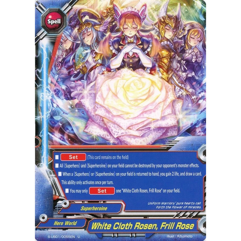 buddyfight-tcg-card-s-ub01-0055en-u-white-cloth-rosen-frill-rose-superhero-wars-advent-of-cosmoman
