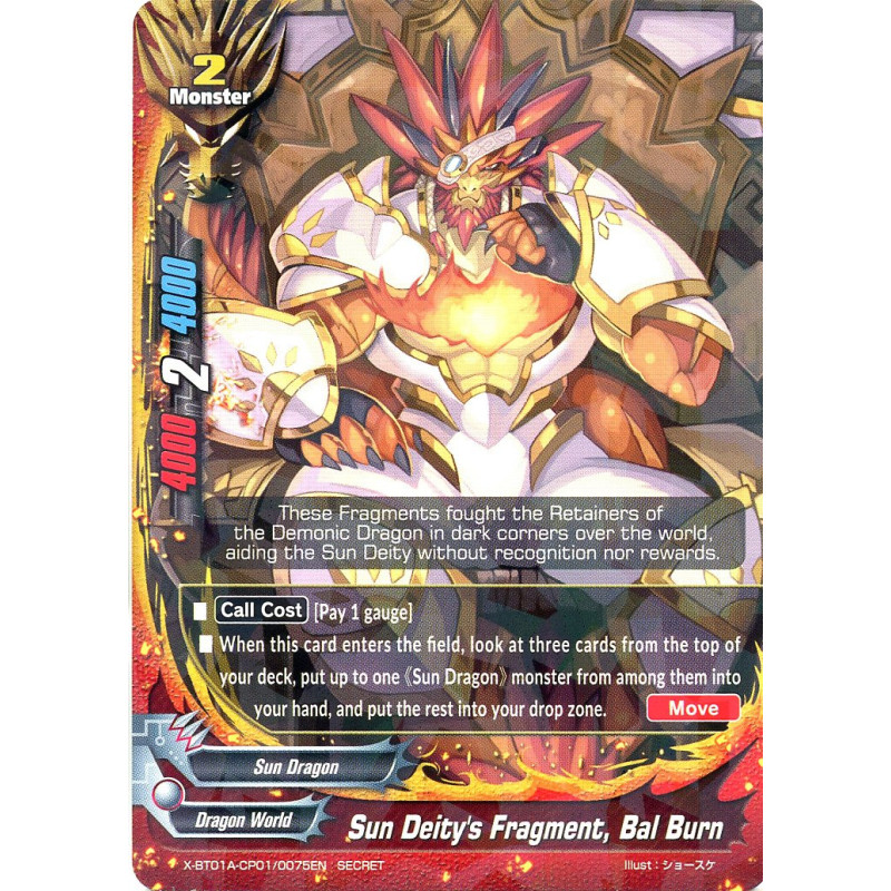 buddyfight-tcg-card-x-bt01a-cp01-0075en-secret-rare-sun-deity-s-fragment-bal-burn-crossing-generations