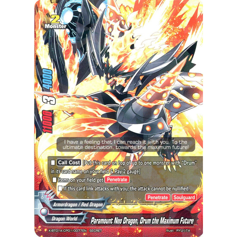 buddyfight-tcg-card-x-bt01a-cp01-0077en-secret-rare-paramount-neo-dragon-drum-the-maximum-future-crossing-generations