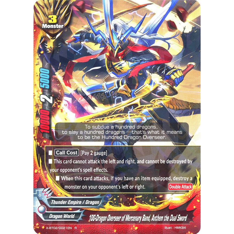 buddyfight-tcg-card-x-bt02-0021en-r-100-dragon-overseer-of-mercenary-band-anthem-the-dual-sword-chaos-control