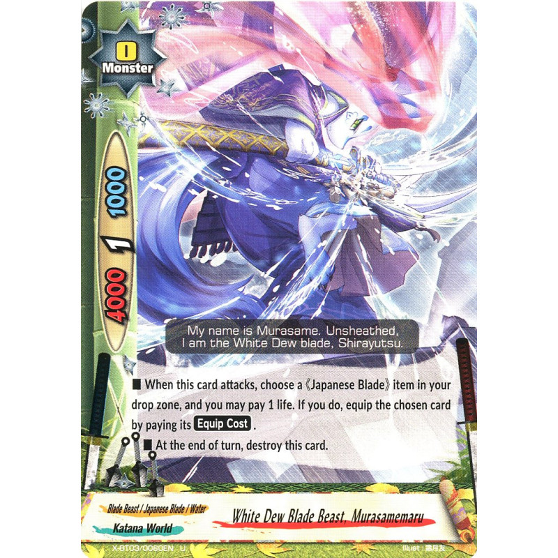 buddyfight-tcg-card-x-bt03-0060en-u-white-dew-blade-beast-murasamemaru-overturn-thunder-empire