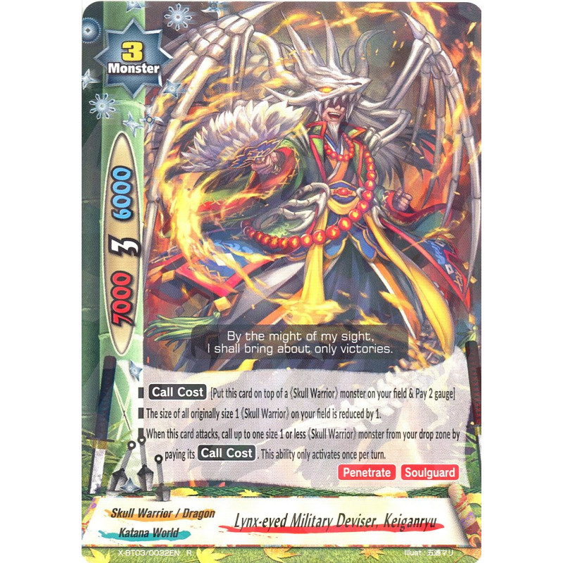 buddyfight-tcg-card-foil-x-bt03-0032en-foil-r-lynx-eyed-military-deviser-keiganryu-overturn-thunder-empire