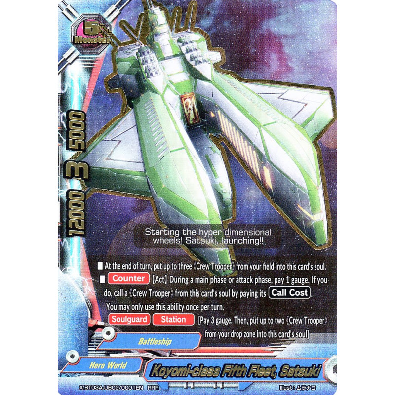 buddyfight-tcg-card-x-bt03a-ub02-0001en-rrr-koyomi-class-fifth-fleet-satsuki-lvl-up-heroes-adventurers