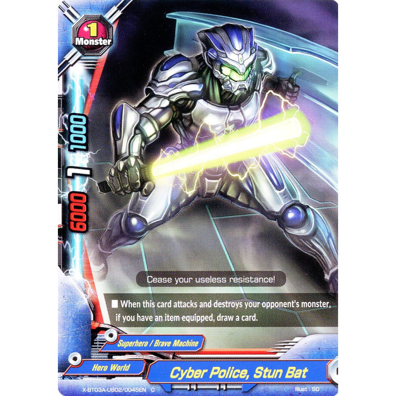 buddyfight-tcg-card-x-bt03a-ub02-0045en-c-cyber-police-stun-bat-lvl-up-heroes-adventurers