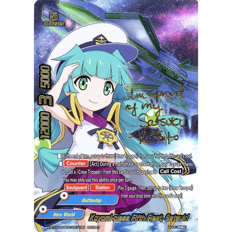 buddyfight-tcg-card-x-bt03a-ub02-0071en-secret-koyomi-class-fifth-fleet-satsuki-lvl-up-heroes-adventurers