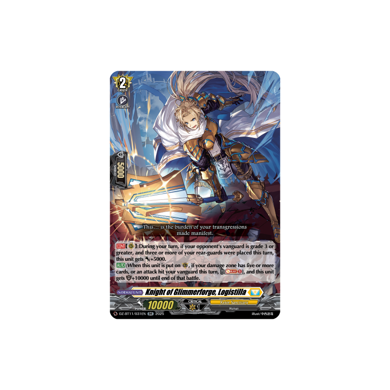 Vanguard_TCG_card_DZ-BT11_031EN_RR_Knight_of_Glimmerforge_Logistilla_Symphony_of_Might_Bloom
