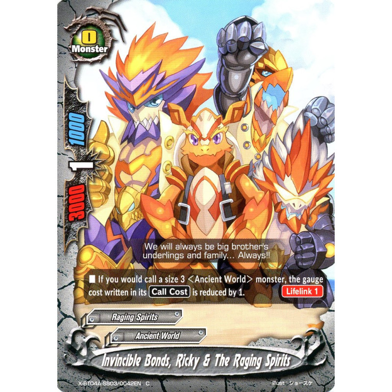 buddyfight-tcg-card-x-bt04a-ss03-0042en-c-invincible-bonds-ricky-the-raging-spirits-new-world-chaos