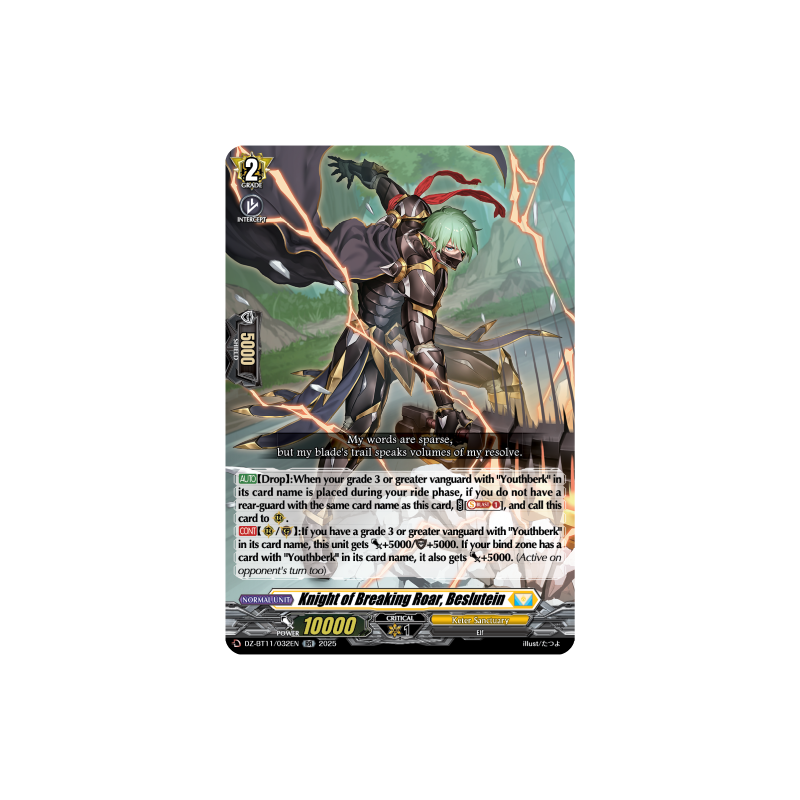 Vanguard_TCG_card_DZ-BT11_032EN_RR_Knight_of_Breaking_Roar_Beslutein_Symphony_of_Might_Bloom