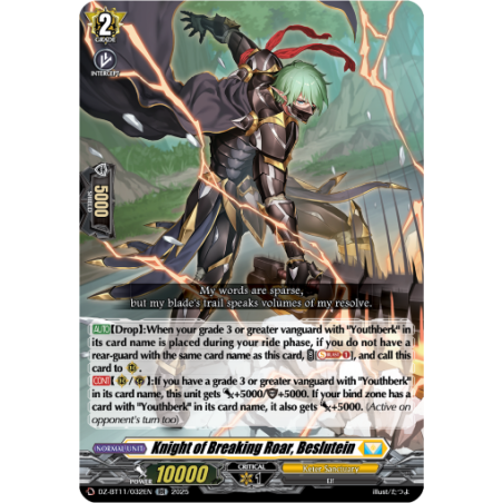 Vanguard_TCG_card_DZ-BT11_032EN_RR_Knight_of_Breaking_Roar_Beslutein_Symphony_of_Might_Bloom