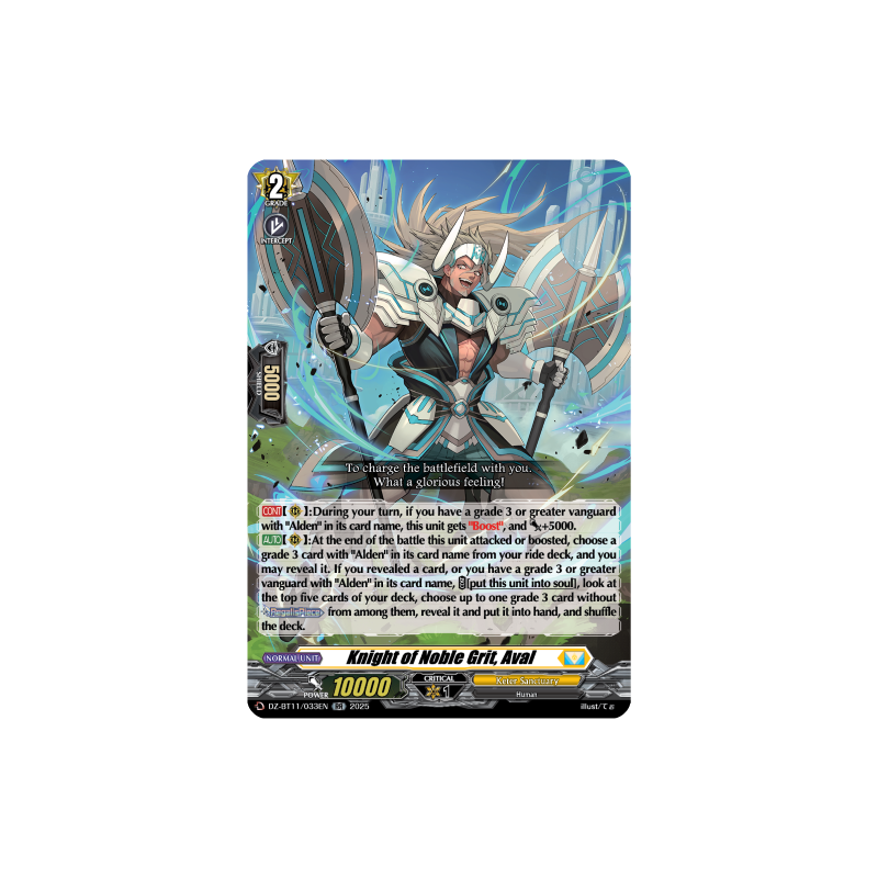 Vanguard_TCG_card_DZ-BT11_033EN_RR_Knight_of_Noble_Grit_Aval_Symphony_of_Might_Bloom