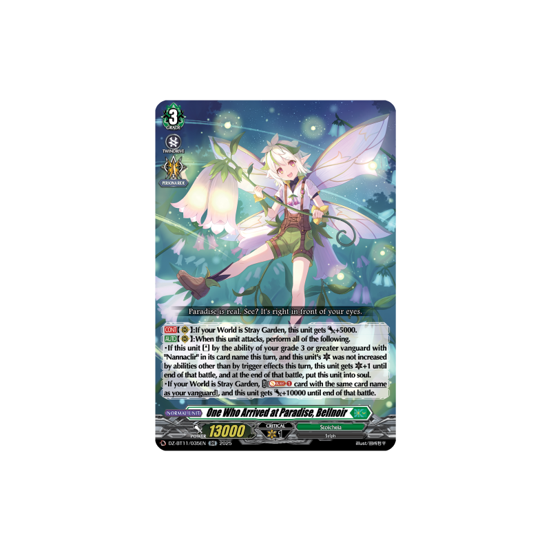 Vanguard_TCG_card_DZ-BT11_035EN_RR_One_Who_Arrived_at_Paradise_Bellnoir_Symphony_of_Might_Bloom