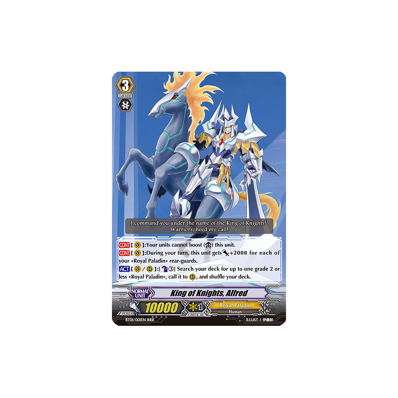 Vanguard_TCG_card_BT01_001EN_RRR_King_of_Knights_Alfred_Descent_of_the_King_of_Knights