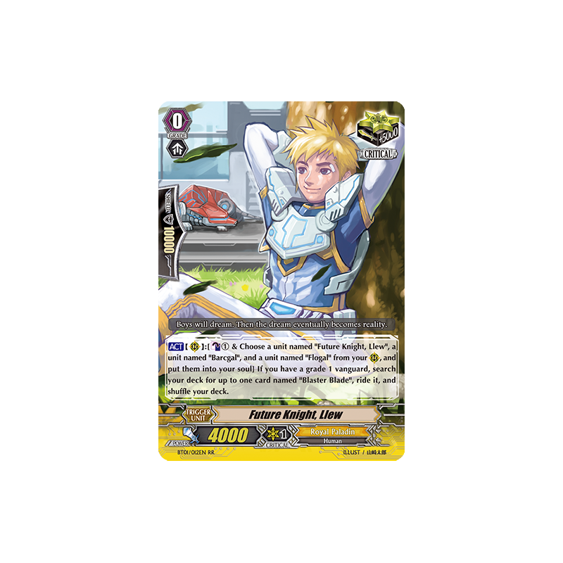 Vanguard_TCG_card_BT01_012EN_RR_Future_Knight_Llew_Descent_of_the_King_of_Knights