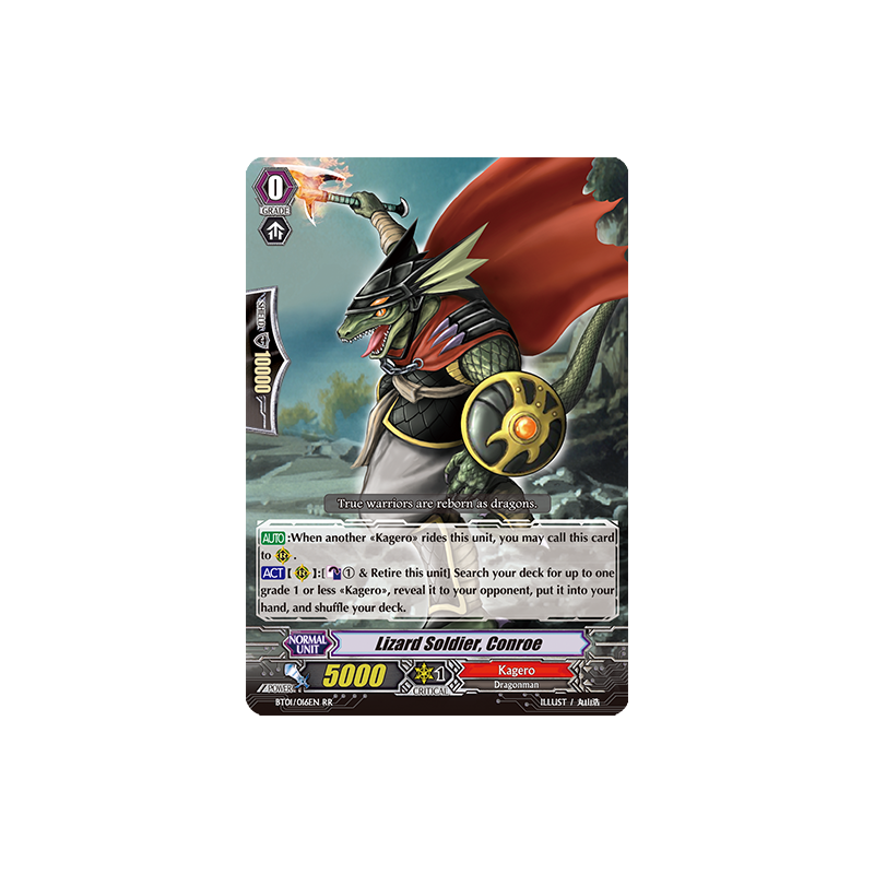 Vanguard_TCG_card_BT01_016EN_RR_Lizard_Soldier_Conroe_Descent_of_the_King_of_Knights