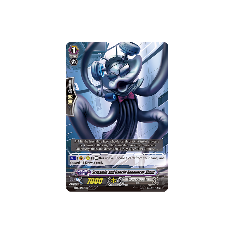 Vanguard_TCG_card_BT01_061EN_C_Screamin_and_Dancin_Announcer_Shout_Descent_of_the_King_of_Knights