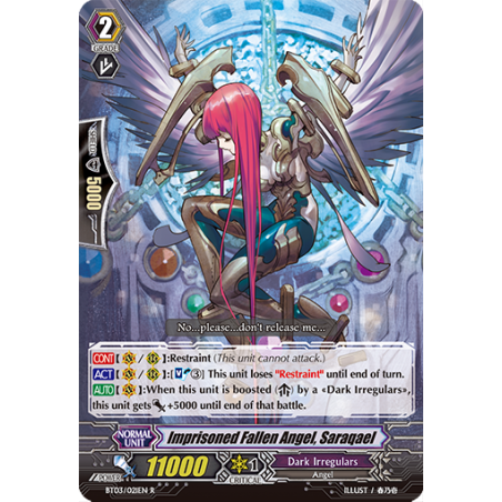 Vanguard_TCG_card_BT03_021EN_R_Imprisoned_Fallen_Angel_Saraqael_Demonic_Lord_Invasion