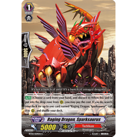 Vanguard_TCG_card_BT03_059EN_C_Raging_Dragon_Sparksaurus_Demonic_Lord_Invasion