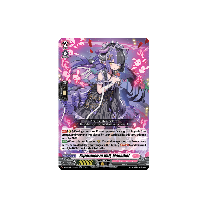 Vanguard_TCG_card_DZ-BT11_039EN_RR_Esperance_in_Hell_Menadiel_Symphony_of_Might_Bloom