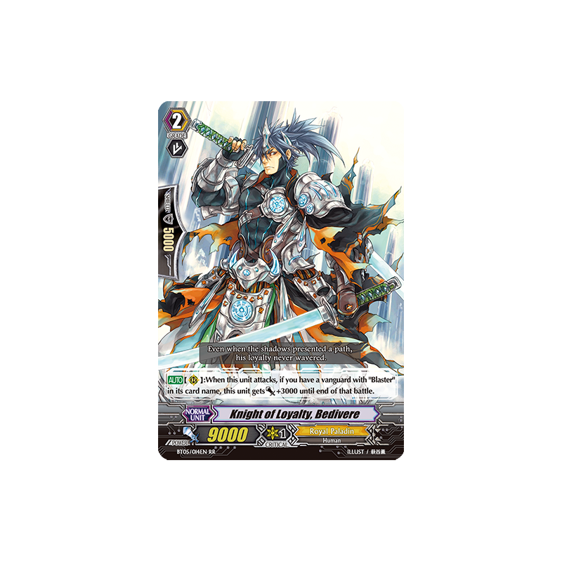 Vanguard_TCG_card_BT05_014EN_RR_Knight_of_Loyalty_Bedivere_Awakening_of_Twin_Blades