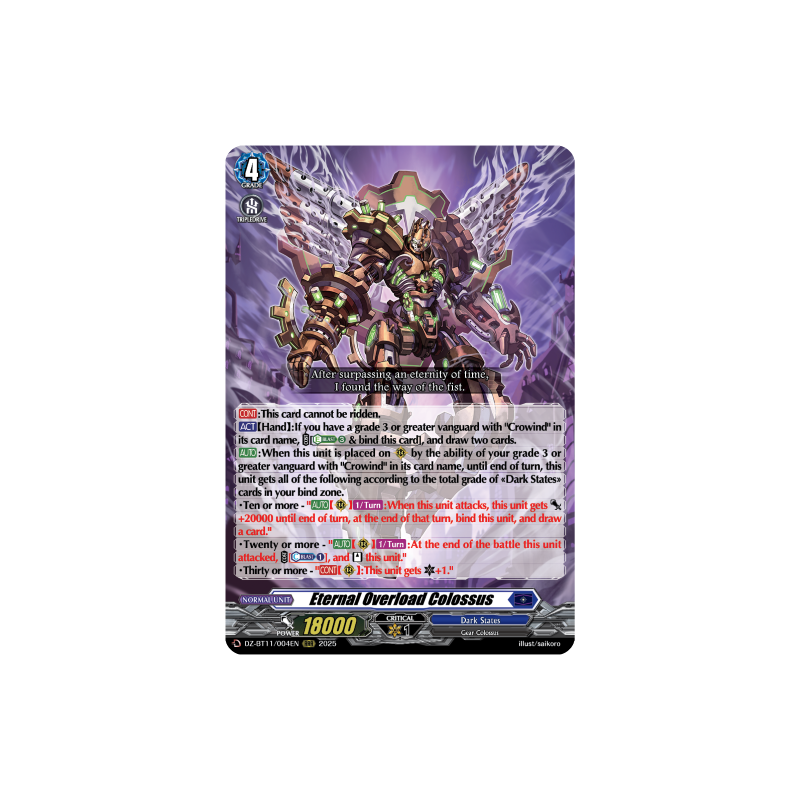 Vanguard_TCG_card_DZ-BT11_004EN_RRR_Eternal_Overload_Colossus_Symphony_of_Might_Bloom