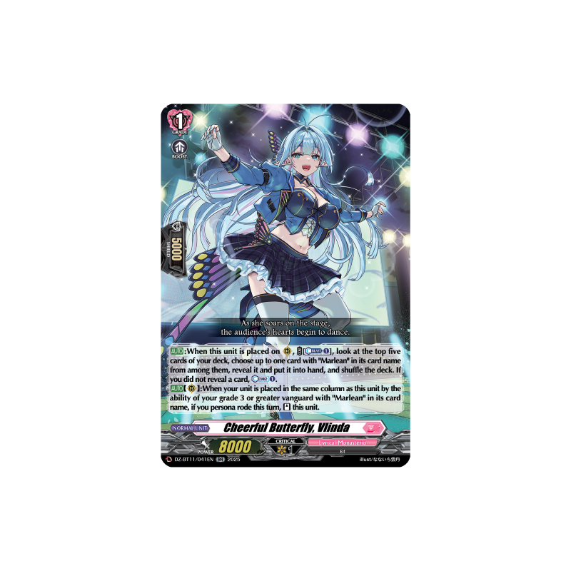 Vanguard_TCG_card_DZ-BT11_041EN_RR_Cheerful_Butterfly_Vlinda_Symphony_of_Might_Bloom