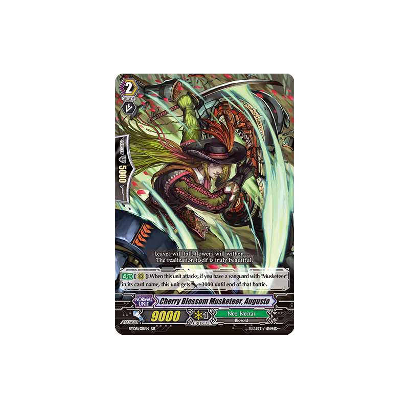 Vanguard_TCG_card_BT08_011EN_RR_Cherry_Blossom_Musketeer_Augusto_Blue_Storm_Armada