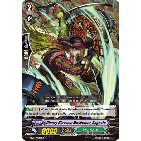 Vanguard_TCG_card_BT08_011EN_RR_Cherry_Blossom_Musketeer_Augusto_Blue_Storm_Armada