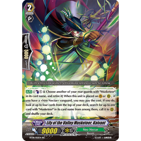 Vanguard_TCG_card_BT08_012EN_RR_Lily_of_the_Valley_Musketeer_Kaivant_Blue_Storm_Armada