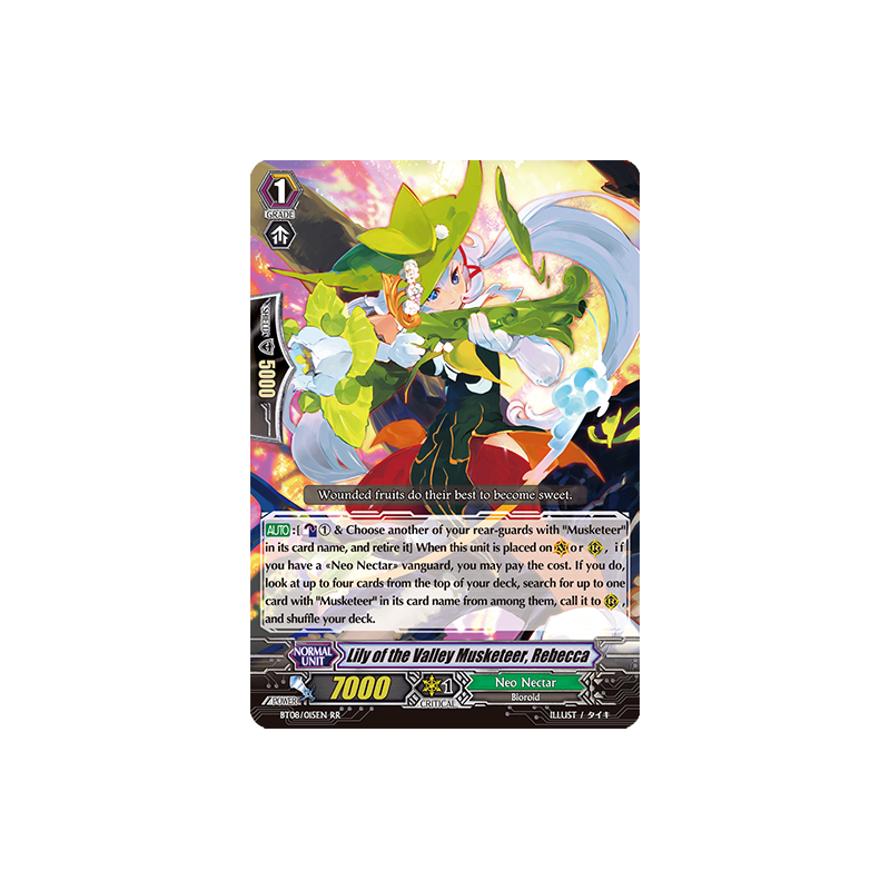 Vanguard_TCG_card_BT08_015EN_RR_Lily_of_the_Valley_Musketeer_Rebecca_Blue_Storm_Armada